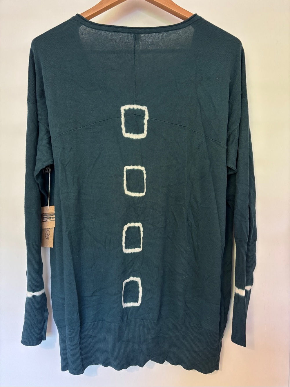 Margaret O'Leary Green Sweater Size Large Tie Dye Square & Cuffs Rollneck Tunic - Picture 2 of 10